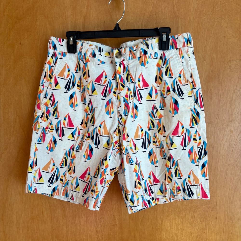 Club Room Mens Sailboat Print Shorts 33W White Multi Color Summer‎ Vacation